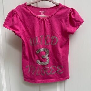 Garanimals 3T Girls Pink Wild Three Birthday Short Sleeve Tee Blouse Shiry